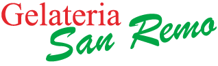 Logo mit Schriftzug Rot "Gelateria" und Grün leicht schräg geschrieben "San Remo"